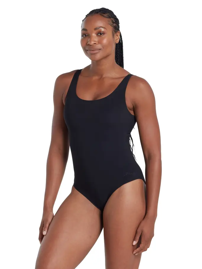 , view full size image of Front view of Product detail - Womens Silver Lined Black Open Water Scoopback black