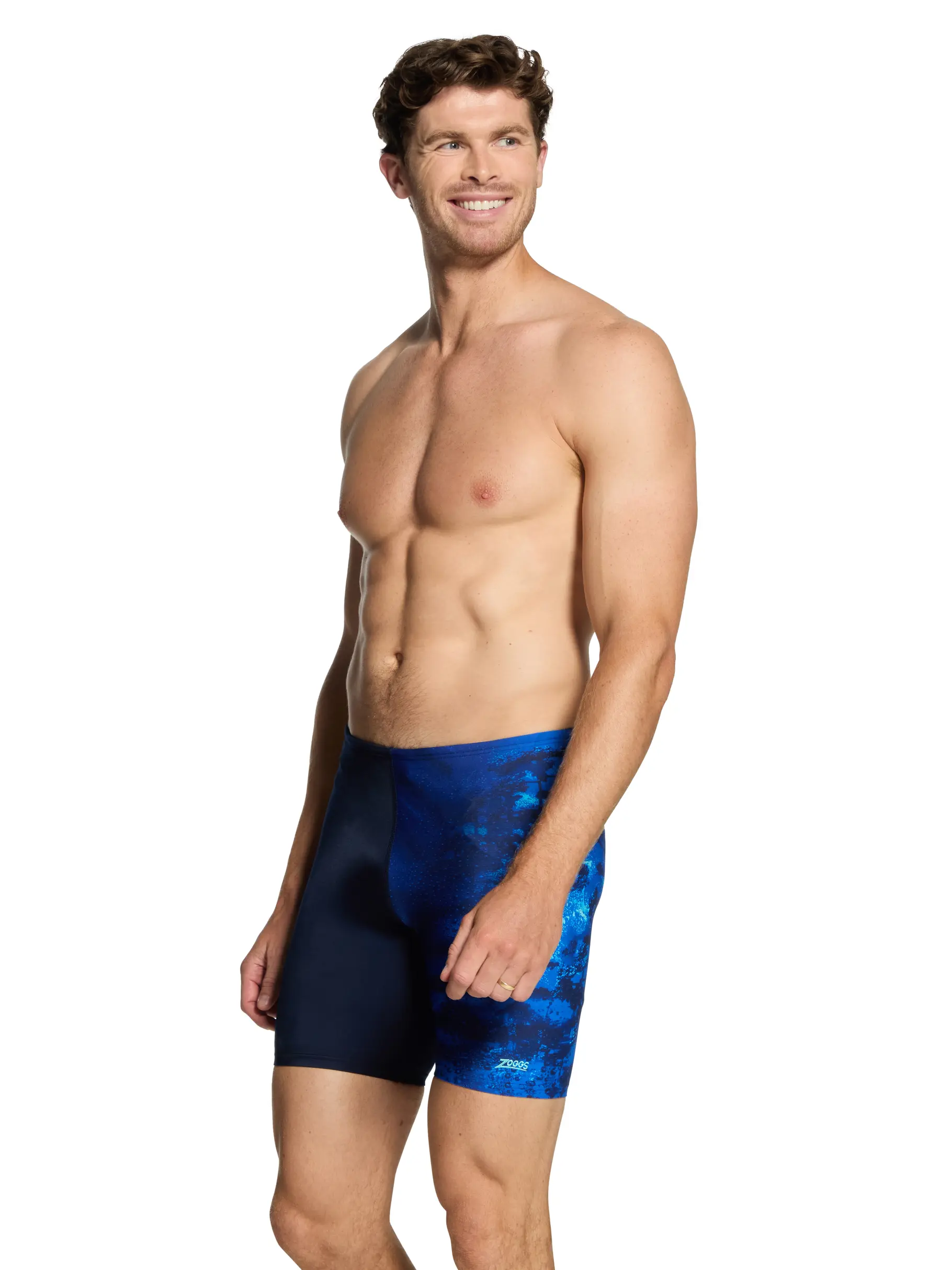 , view full size image of Front view of Product detail - Mens Deep Blue Print Mid Jammer DEEP