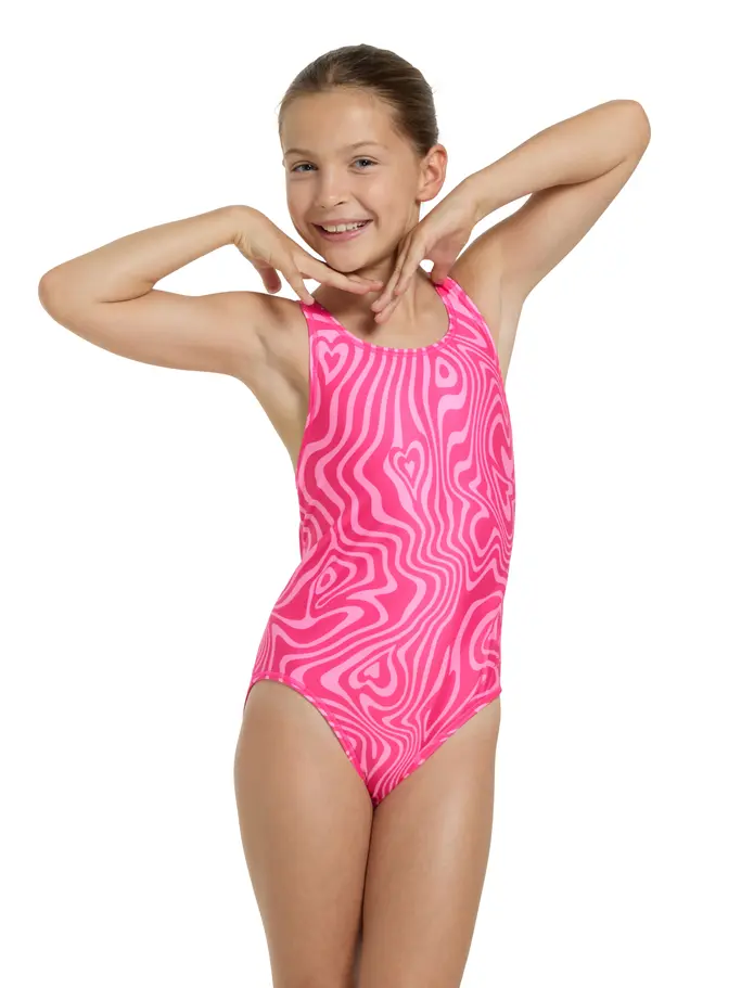 Sale, view full size image of Front view of Product detail - Girls Fever Heart Flyback Swimsuit FEHF