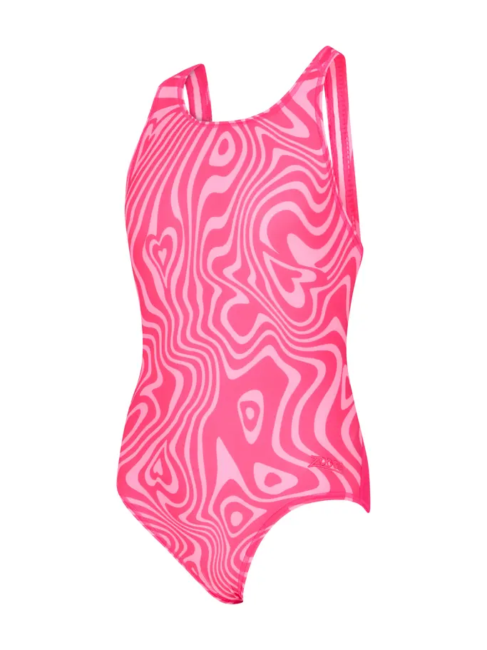 Sale, view full size image of Front view of Product detail - Girls Fever Heart Flyback Swimsuit FEHF