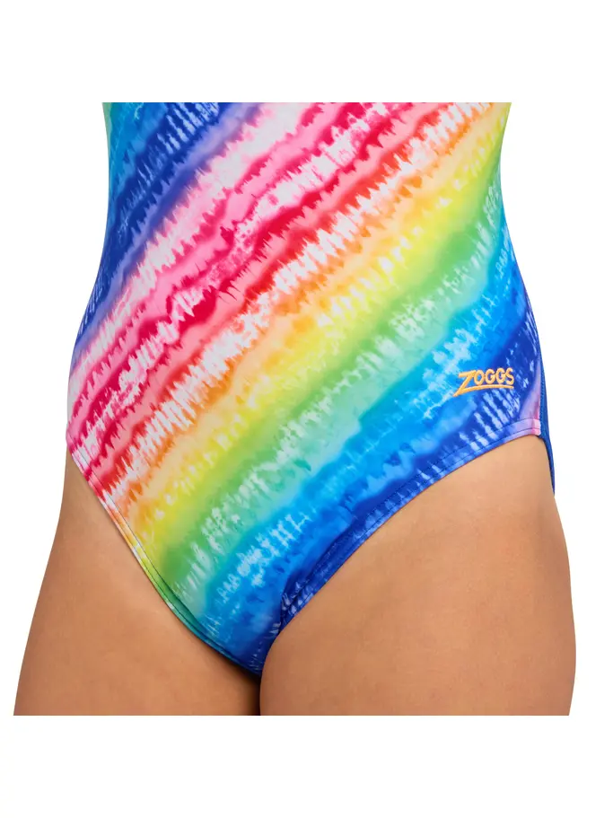 New, view full size image of Front view of Product detail - Junior Girls Rainbow Ripple Flyback Swimsuit RNRI