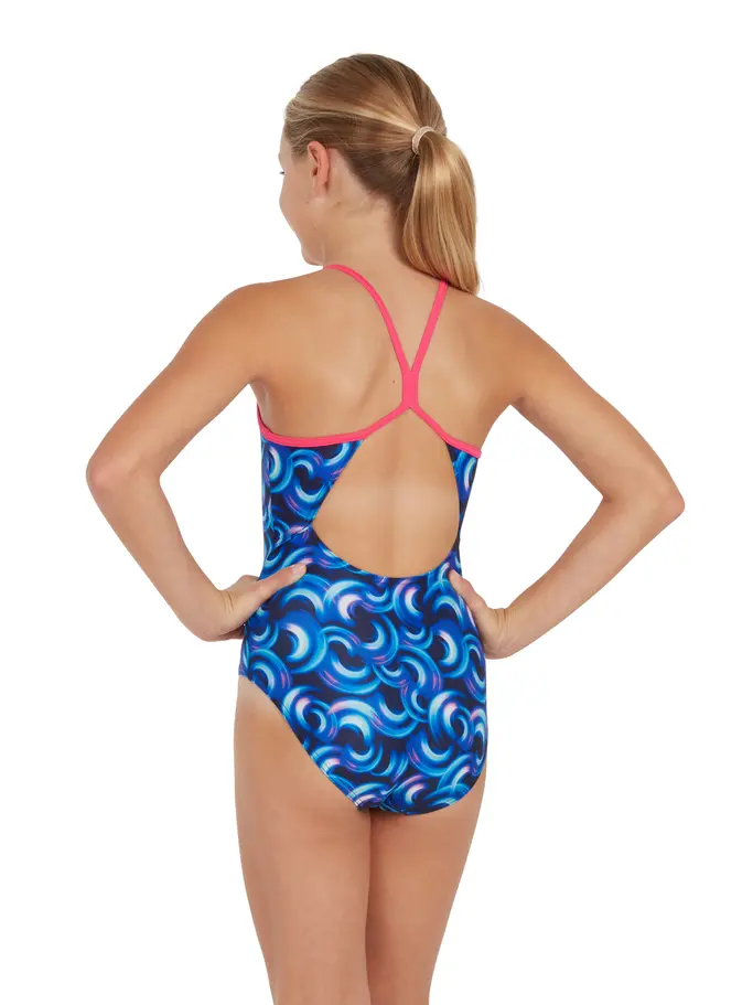 Sale, view full size image of Front view of Product detail - Girls Geo Spiral Sprintback Swimsuit GESF