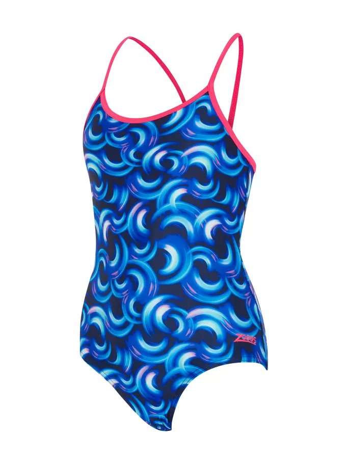 Sale, view full size image of Front view of Product detail - Girls Geo Spiral Sprintback Swimsuit GESF