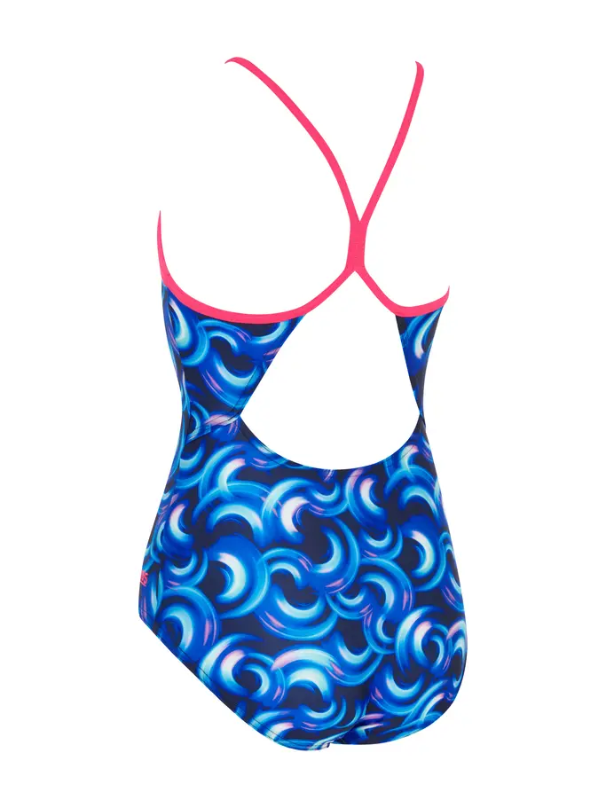 Sale, view full size image of Front view of Product detail - Girls Geo Spiral Sprintback Swimsuit GESF