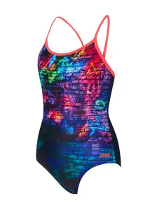 Display front view 1 of Product detail - Junior Girls Graffiti Brick Sprintback Swimsuit GRBR