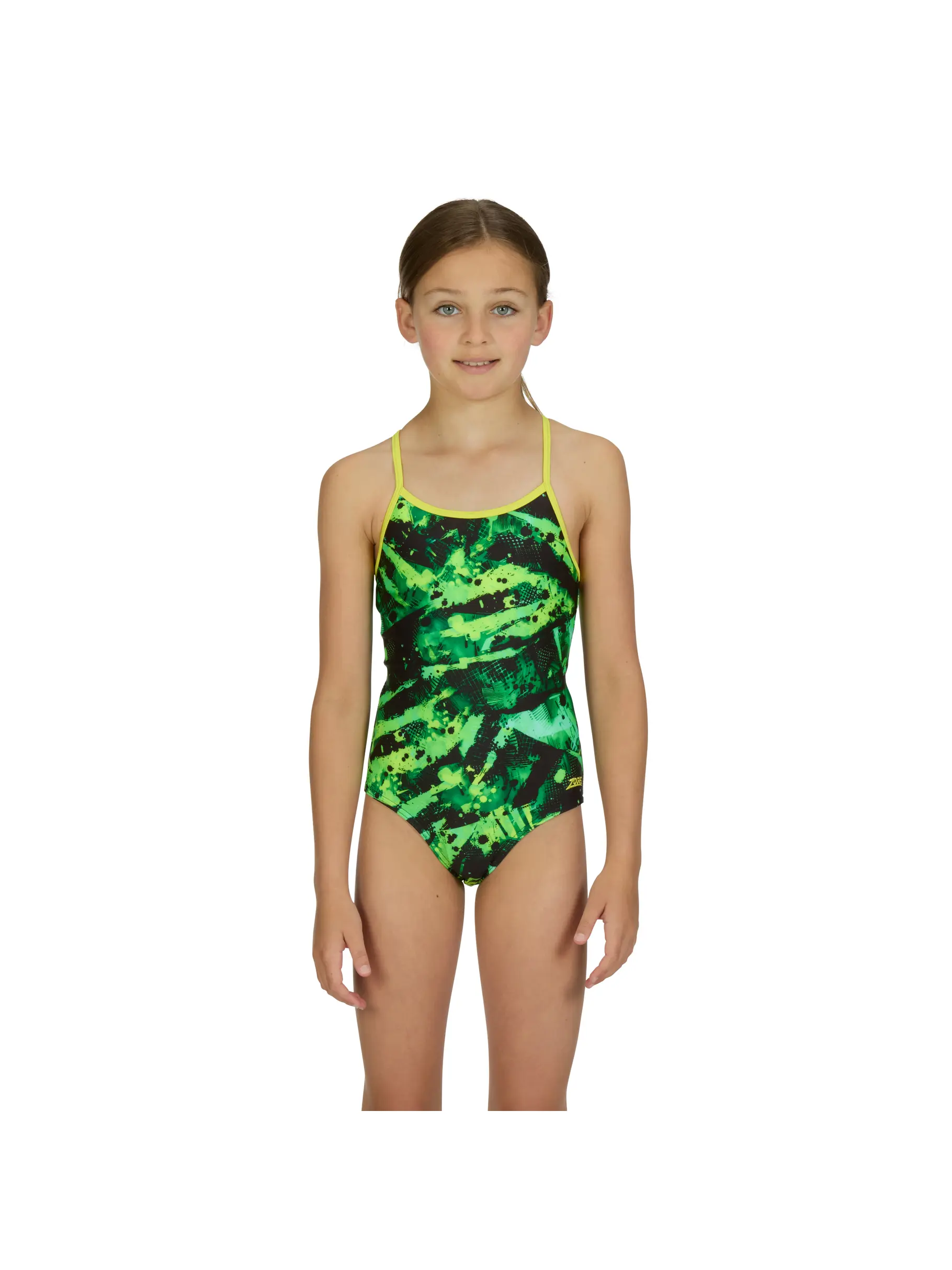 , view full size image of Front view of Product detail - Junior Girls Greengame Sprintback Swimsuit GREF