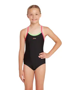 Display front view 1 of Product detail - Kerrawa Strikeback junior Swimsuit - Black Magento & Green black/grey melange