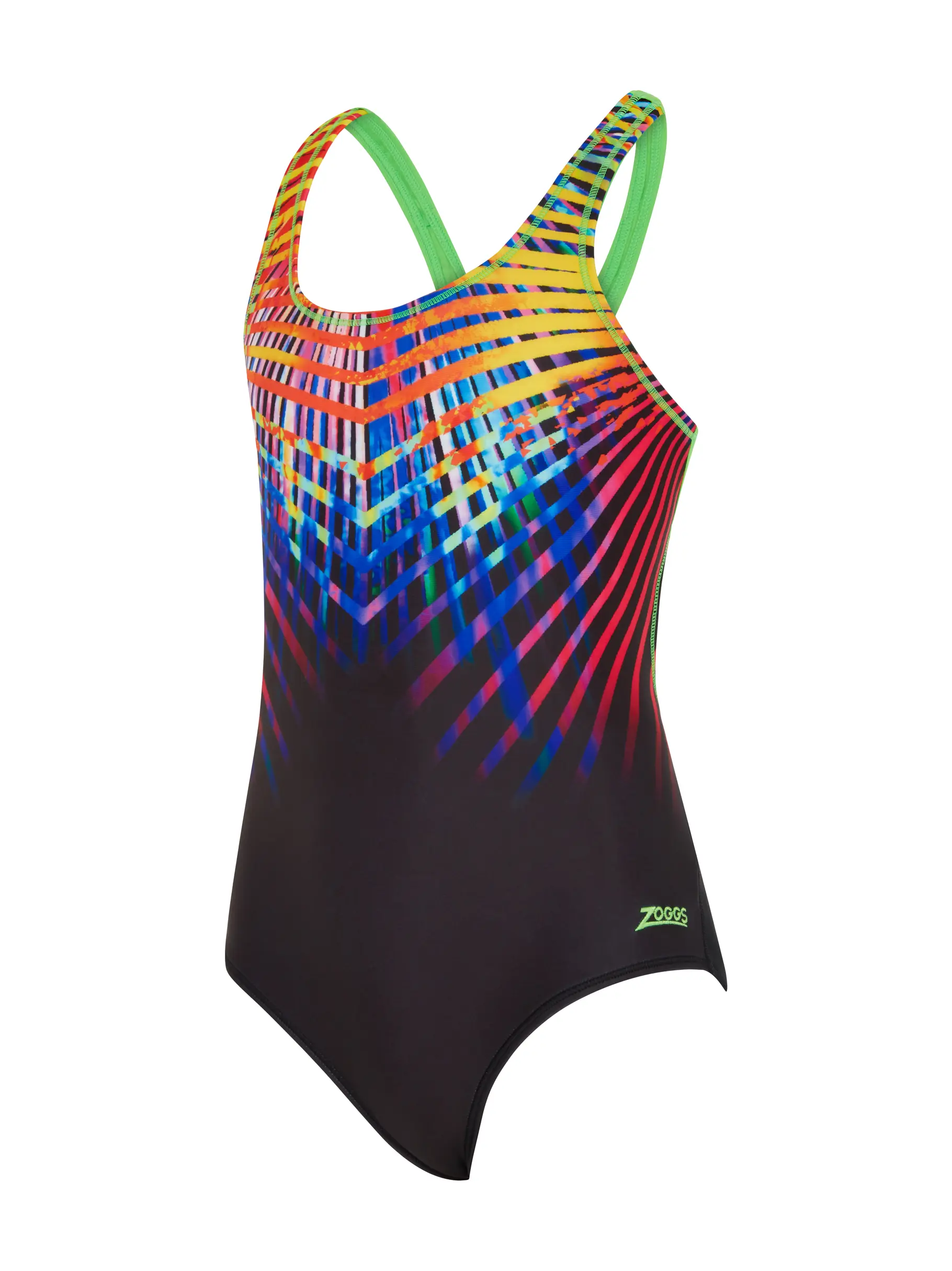 Sale, view full size image of Front view of Product detail - Girls Neon Vibe Rowleeback Swimsuit NNVF