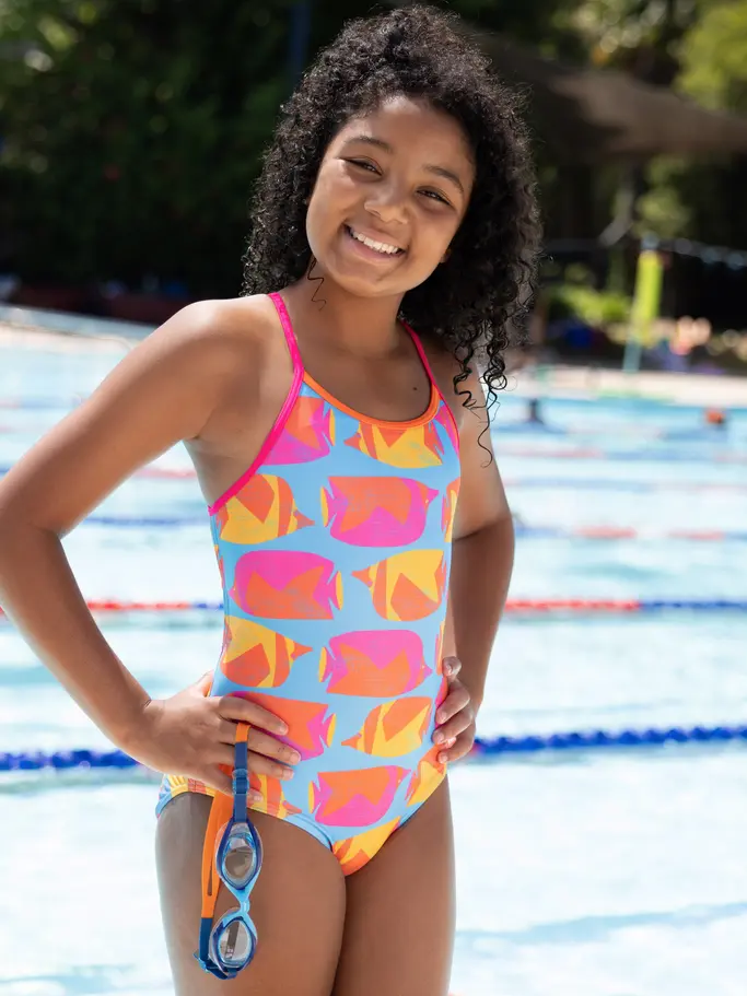 Sale,Clearance, view full size image of Front view of Product detail - Girls Fish Pond Starback Swimsuit FIPF