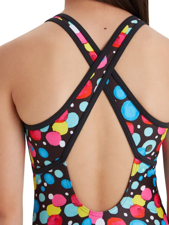 Out of Stock, Ansicht Großes Bild der Vorderseite Product detail - Girls Spot Print Hi Front Crossback Swimsuit SPTF
