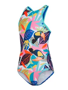Display front view 1 of Product detail - Girls Toucan Print Hi Front Crossback Swimsuit TUCF