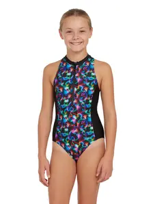 Display front view 1 of Product detail - Girls Destiny Zip 1 Piece Swimsuit DESF