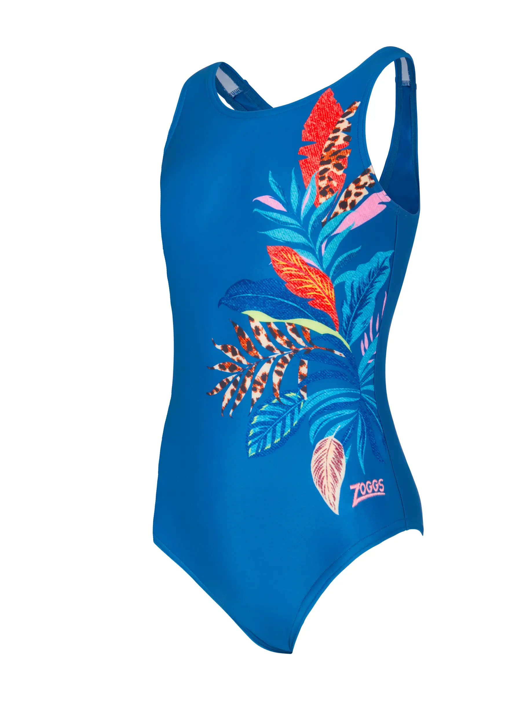 Sale,Clearance, view full size image of Front view of Product detail - Girls Denim Jungle Scoopback Swimsuit DEJF
