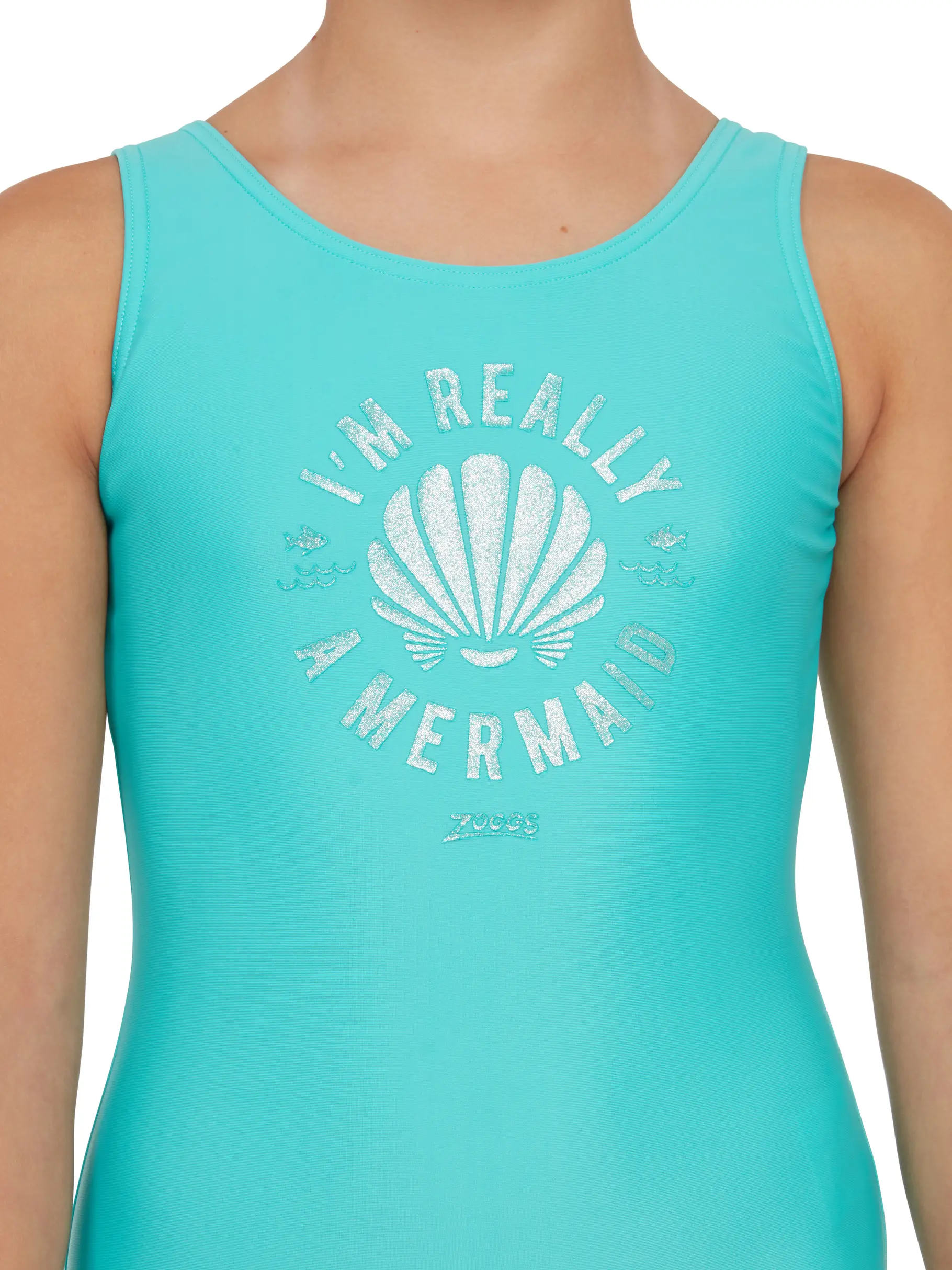Sale, view full size image of Front view of Product detail - Girls Merry Mermaid One Piece Scoopback Swimsuit MAGF