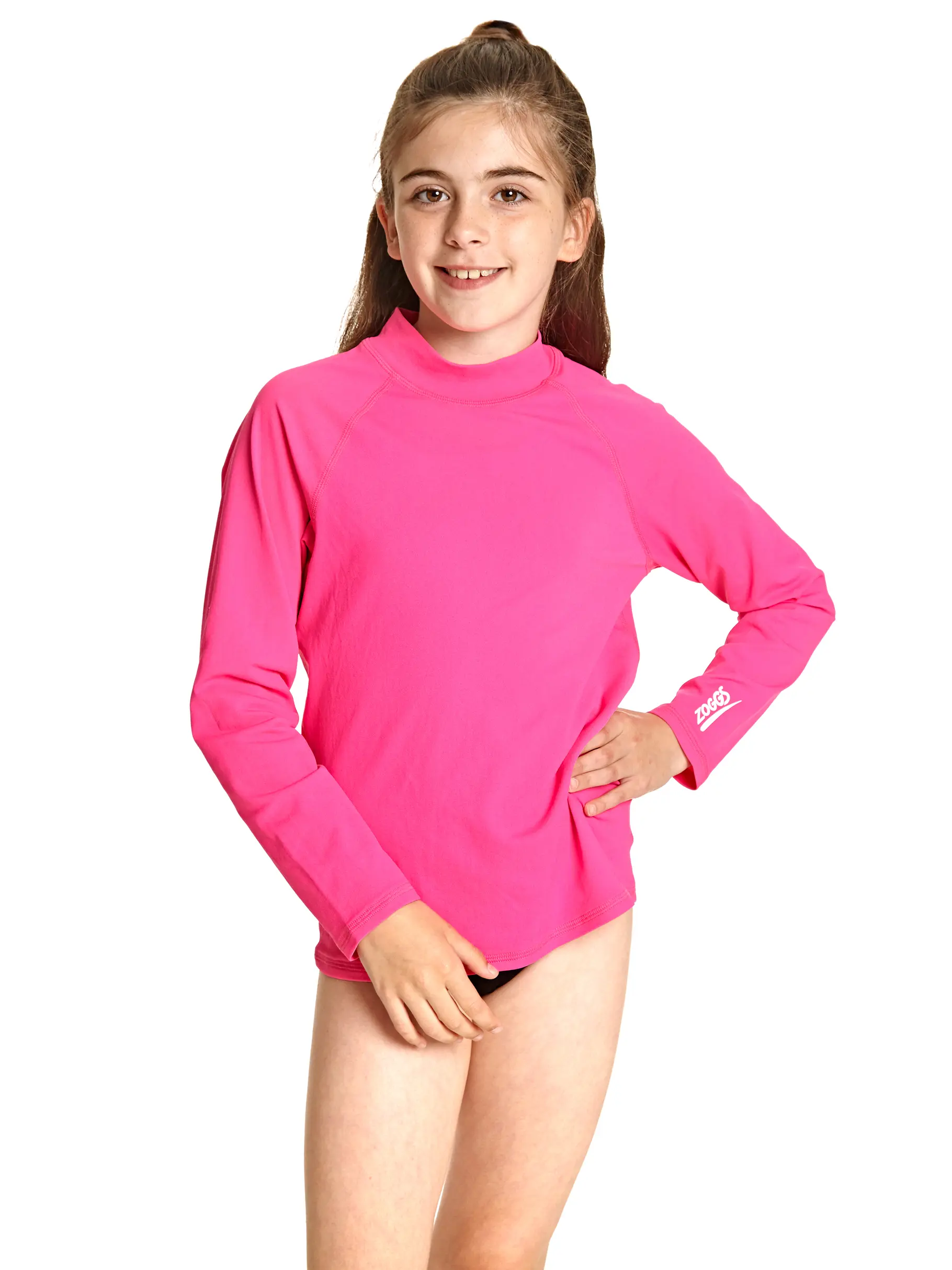, view full size image of Front view of Product detail - Bells Long Sleeve Sun Top pink