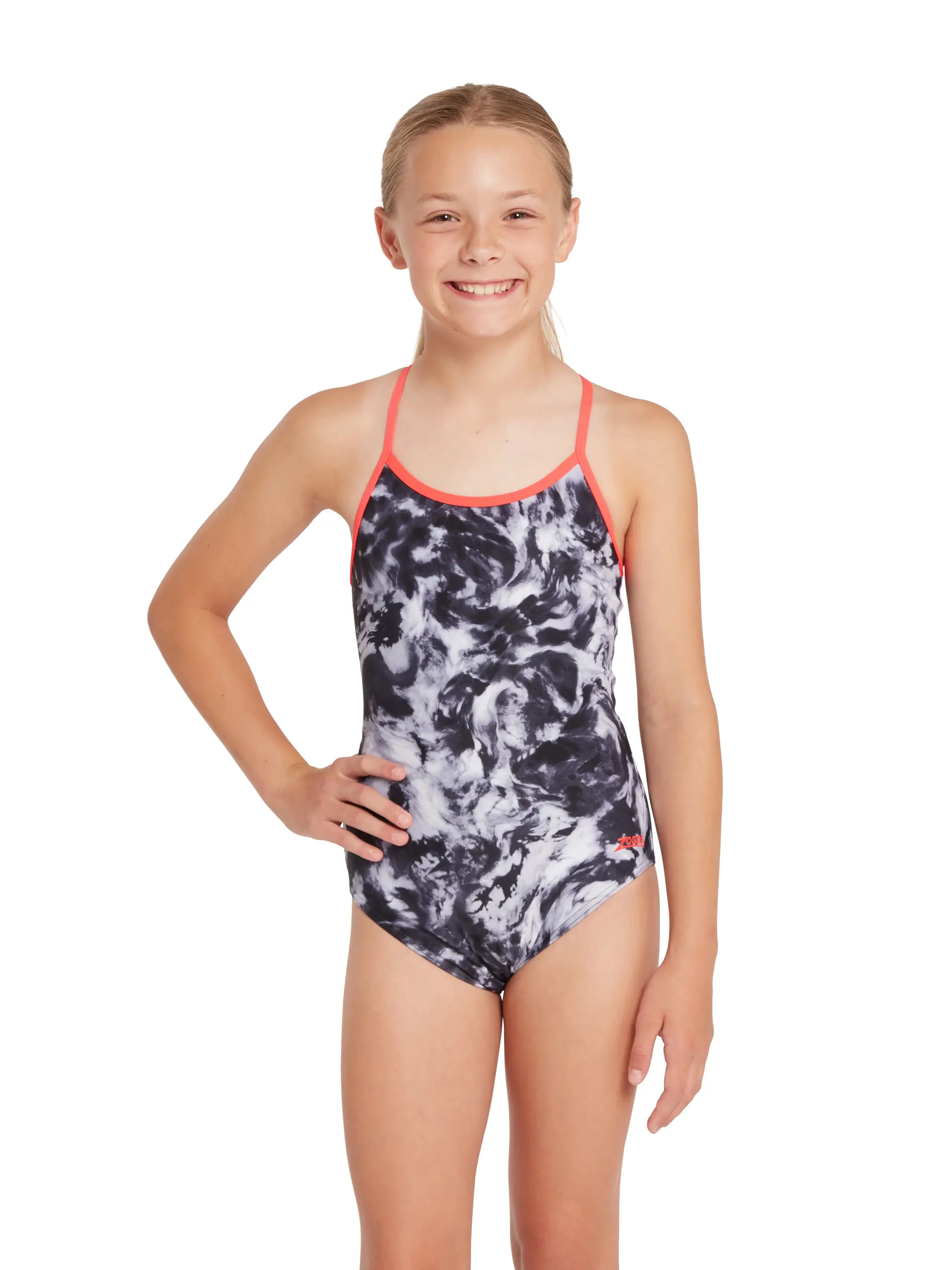 Sale,Clearance, view full size image of Front view of Product detail - Girls Marble Sprintback One Piece BKF