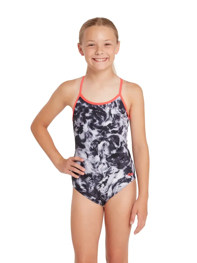 Sale,Clearance, view full size image of Front view of Product detail - Girls Marble Sprintback One Piece BKF