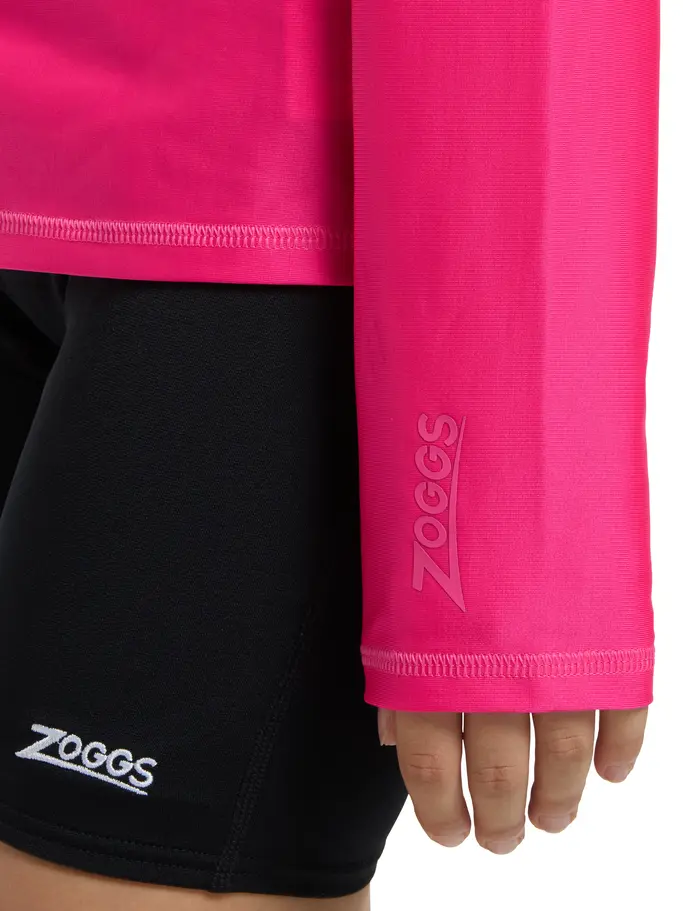 New, view full size image of Front view of Product detail - Bells Long Sleeve Sun Top Girls Ecolast pink