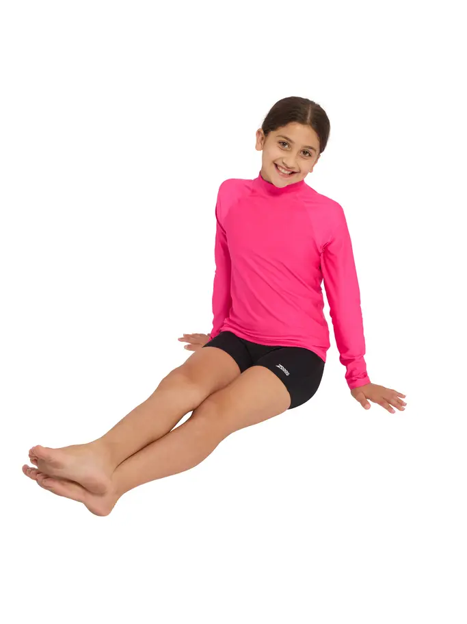 New, view full size image of Front view of Product detail - Bells Long Sleeve Sun Top Girls Ecolast pink