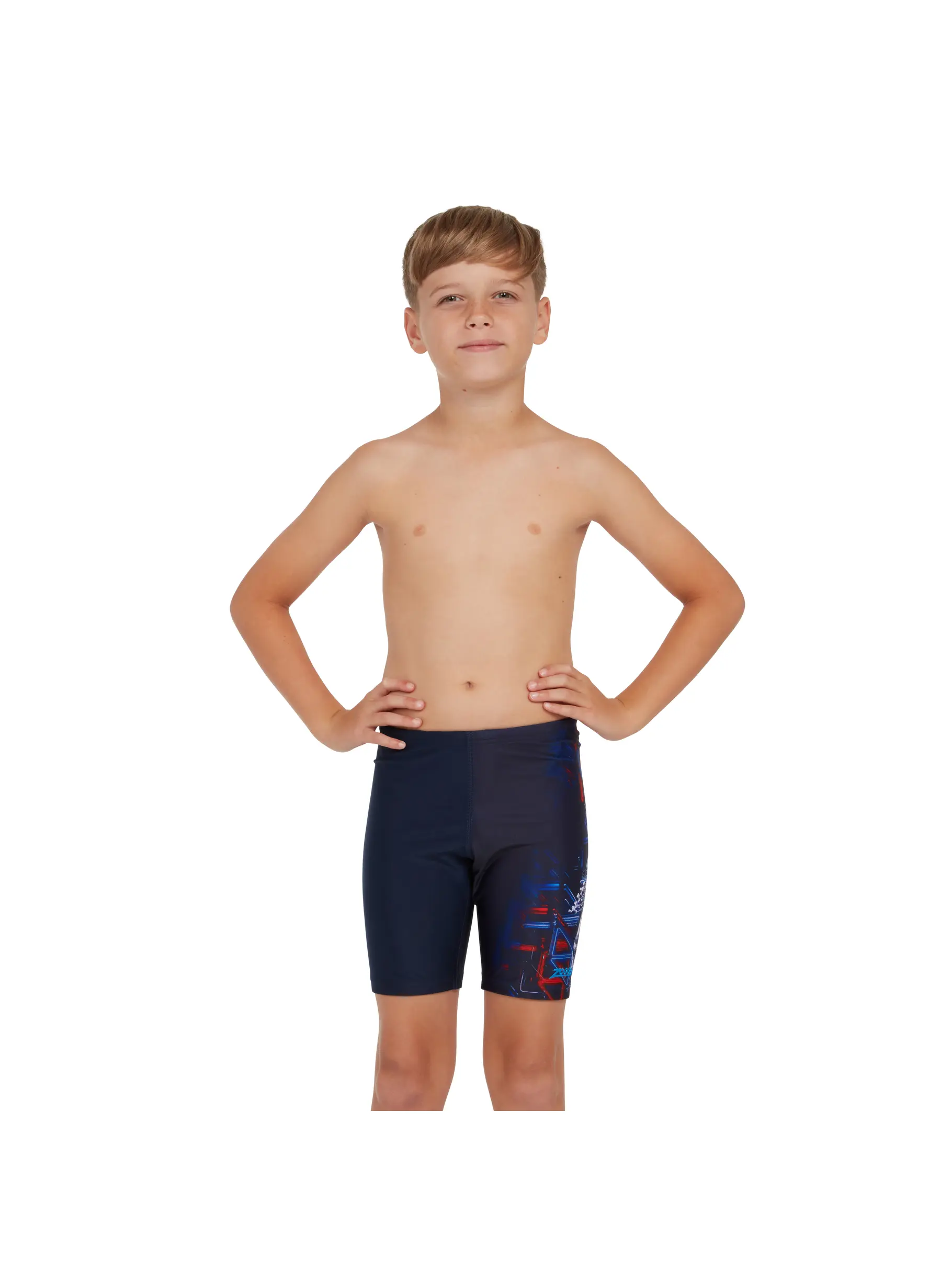Sale, view full size image of Front view of Product detail - Boys Dinobot Mid length Swimming Jammer DNBT