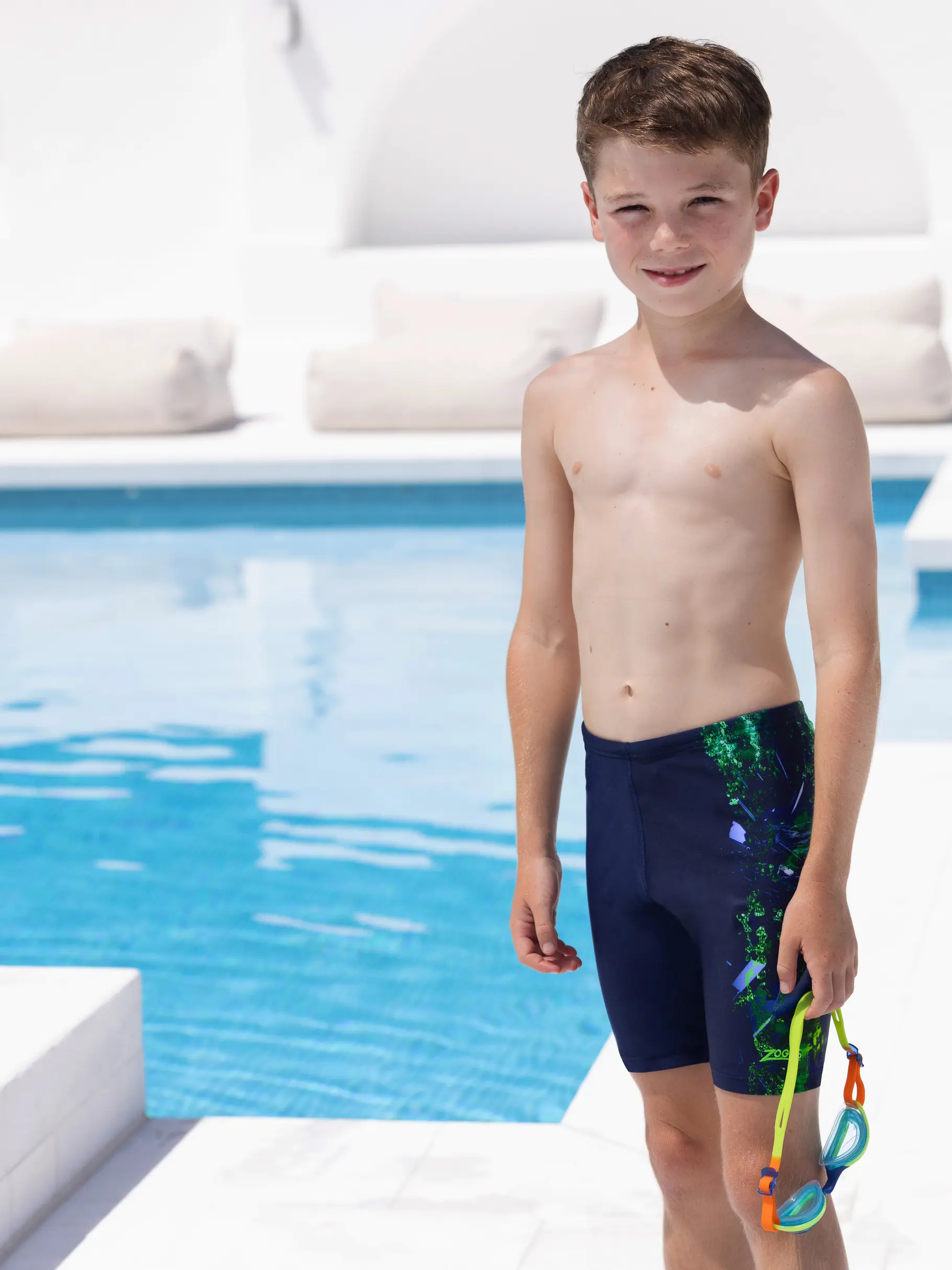Sale, view full size image of Front view of Product detail - Boys Mako Mid length Swimming Jammer MAKO