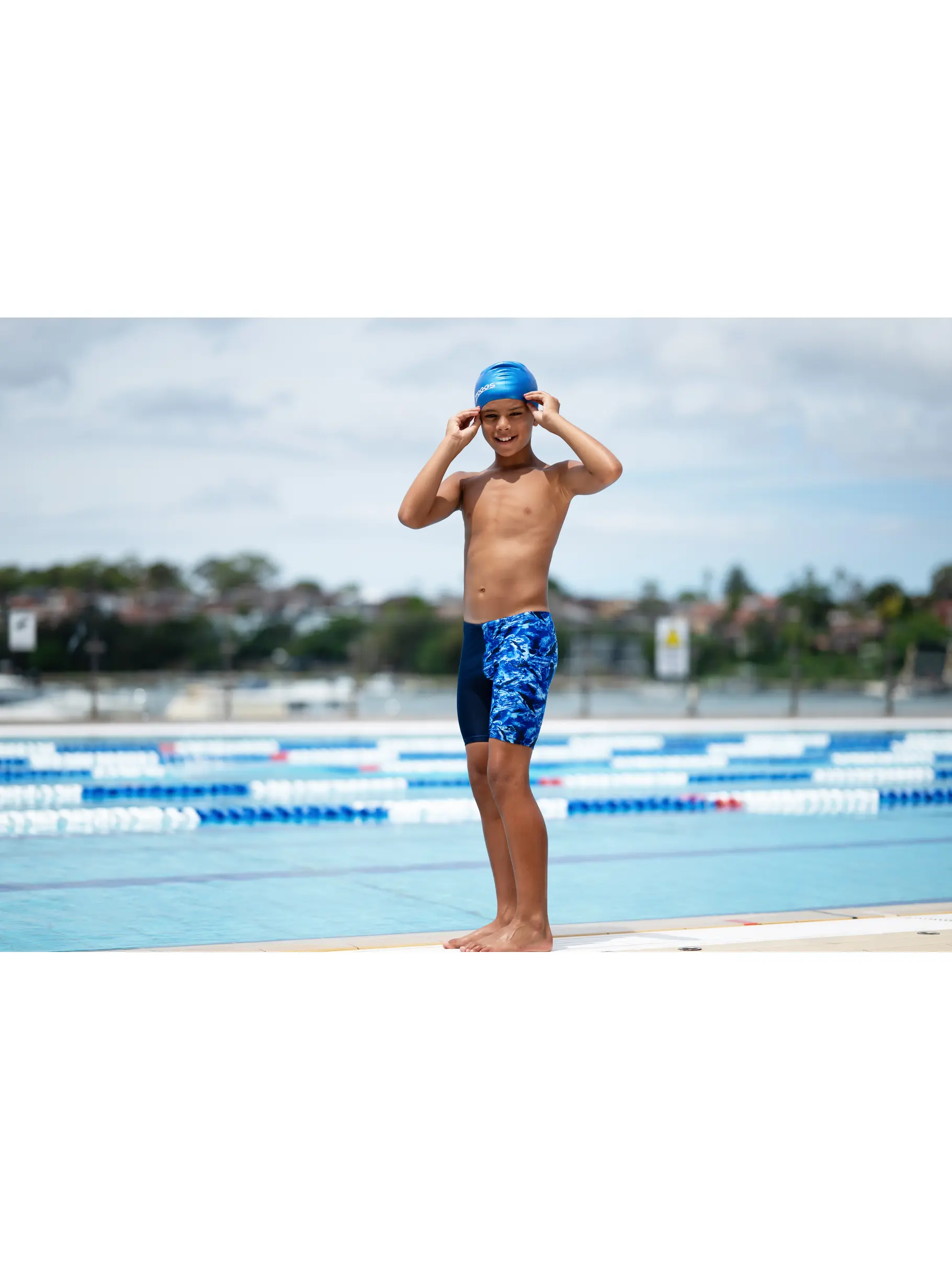 , view full size image of Front view of Product detail - Junior Boys Shark Mid Jammer SHAR