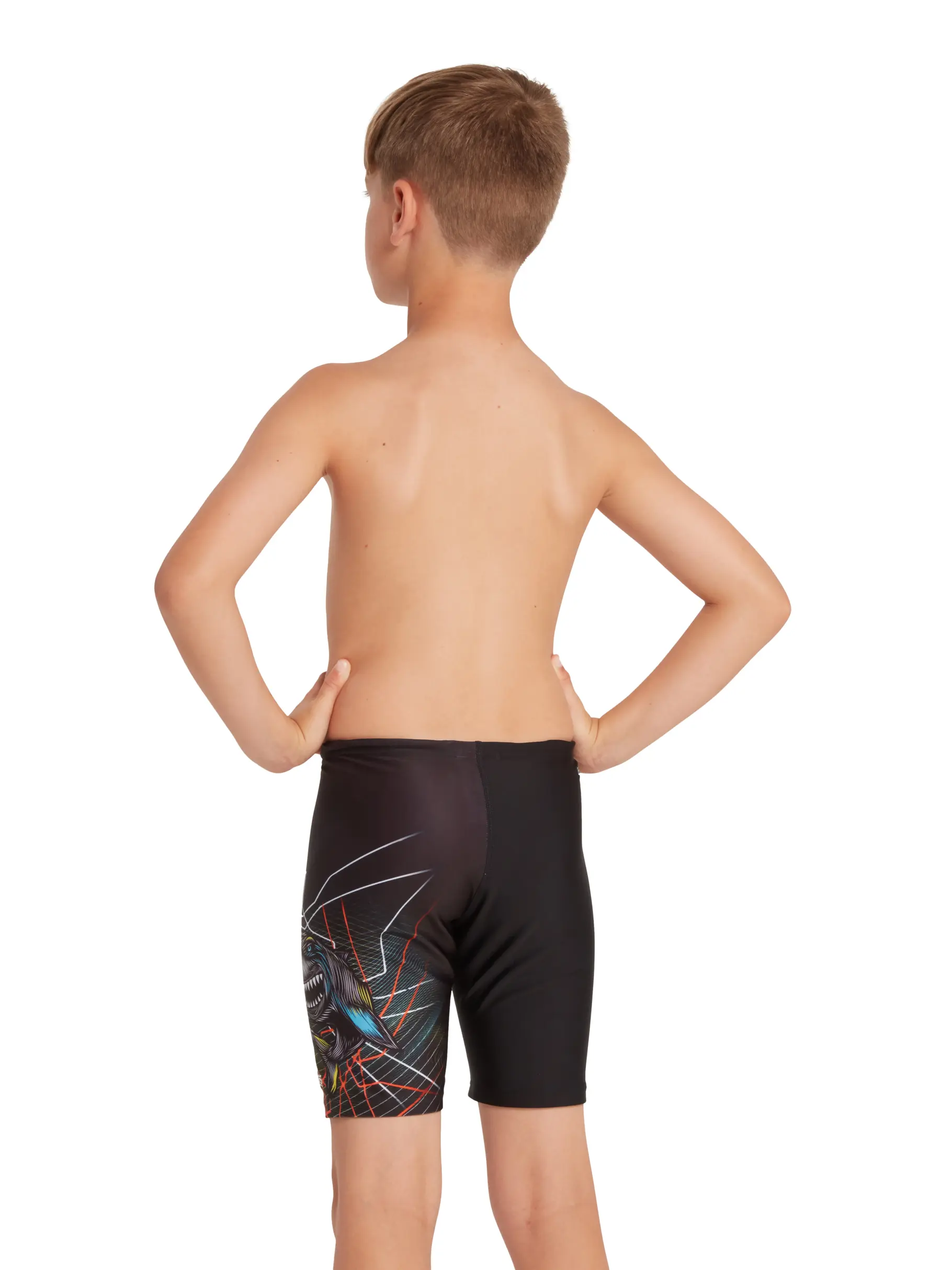 Sale, view full size image of Front view of Product detail - Boys Shark Break Print Mid length Swimming Jammer SHBR