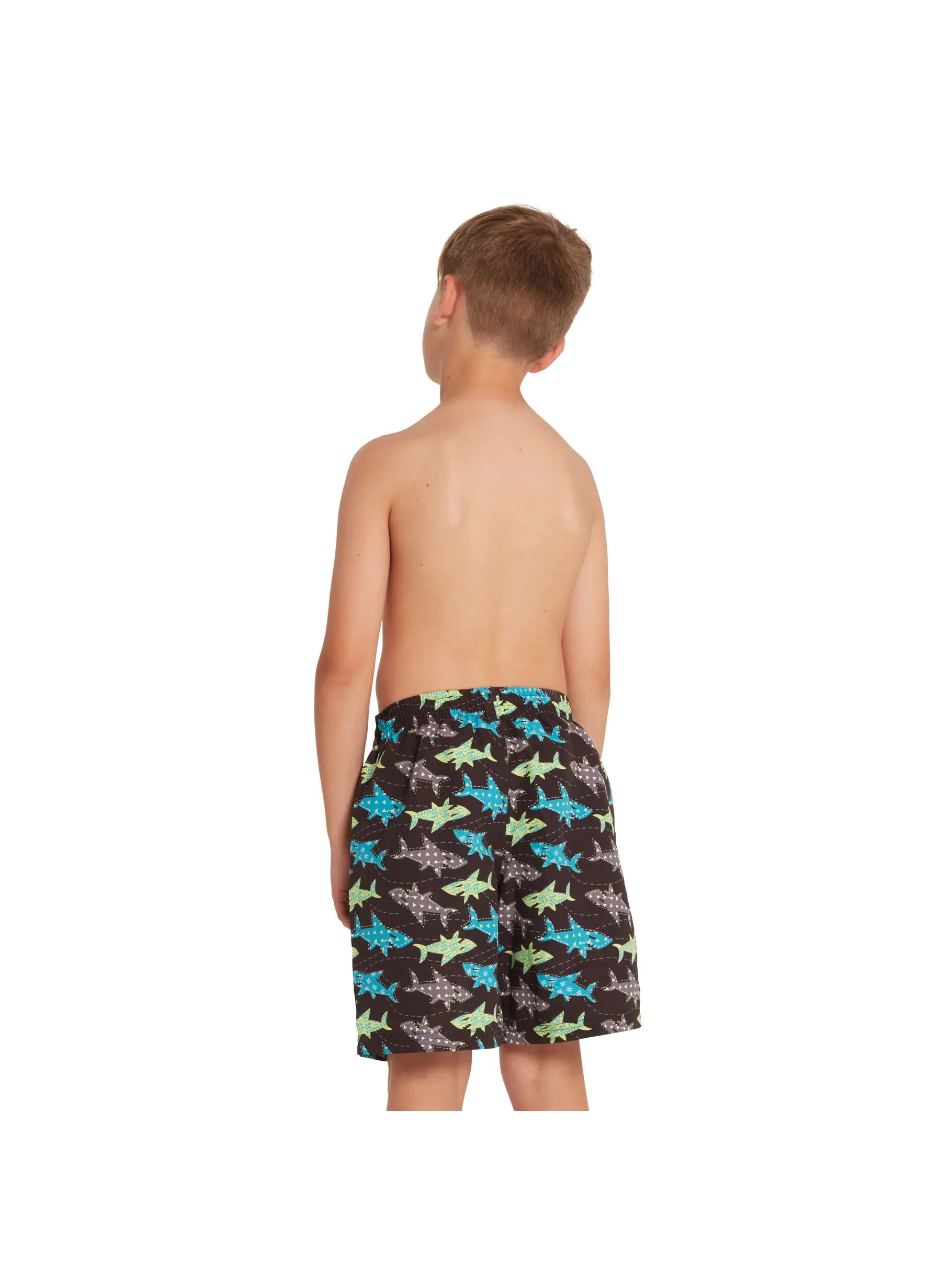 Out of Stock,Sale, view full size image of Front view of Product detail - Boys Shark Silver Print 15 Inch Water Shorts SKSH