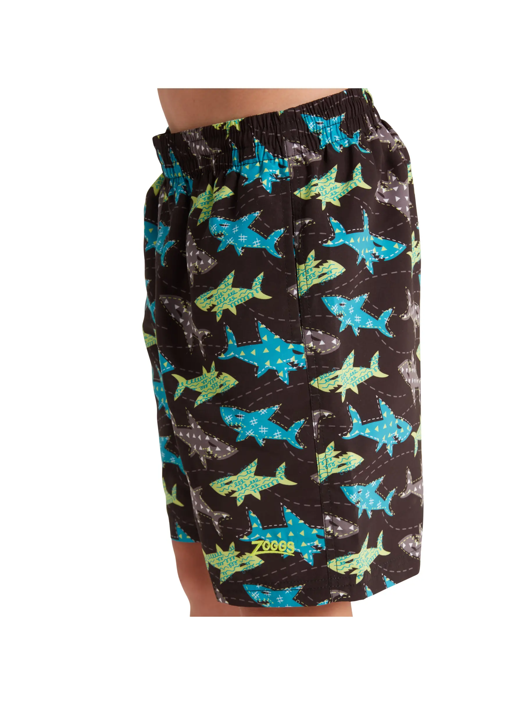 Out of Stock,Sale, view full size image of Front view of Product detail - Boys Shark Silver Print 15 Inch Water Shorts SKSH