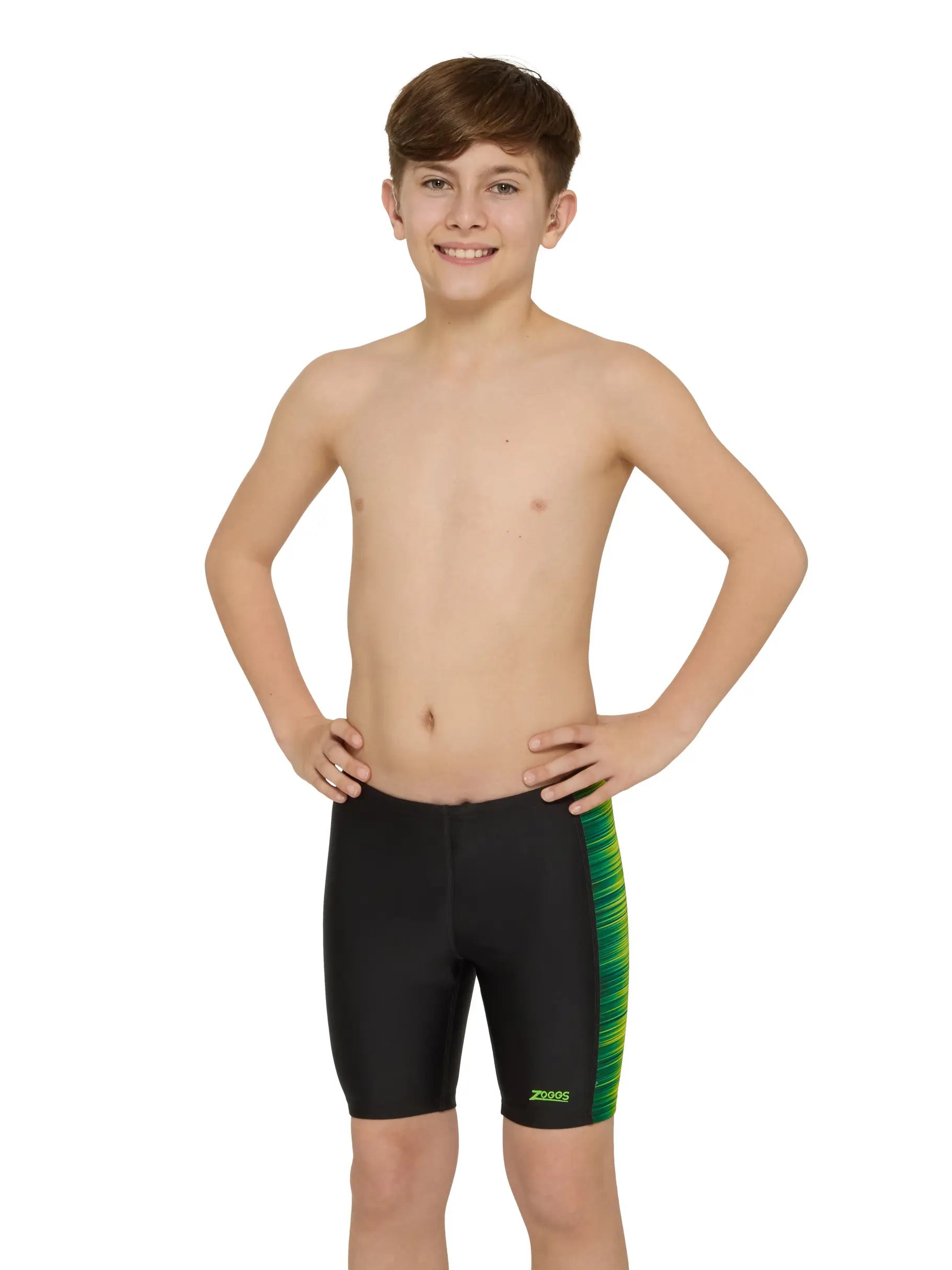 Sale, view full size image of Front view of Product detail - Boys Pipeline Printed Green Panelled Mid Jammer PIGN