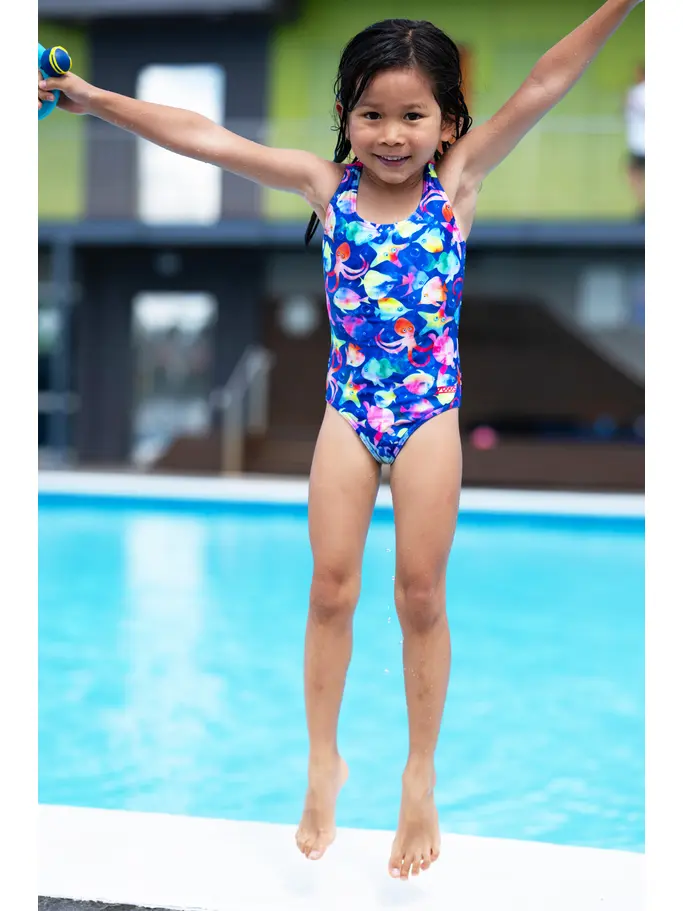Sale,Clearance, view full size image of Front view of Product detail - Girls Bubbles Actionback One Piece BUBB