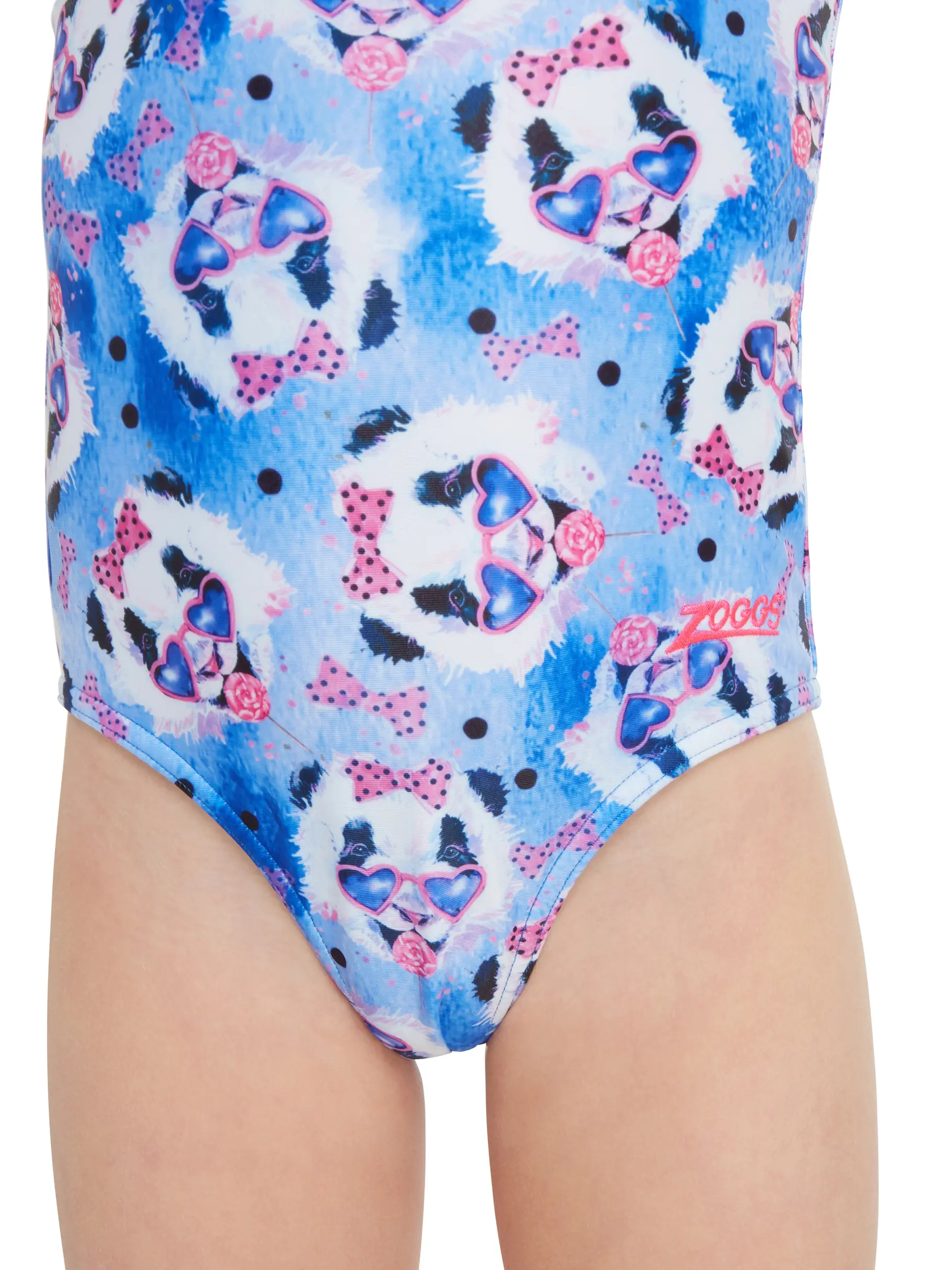 Out of Stock,New, view full size image of Front view of Product detail - Girls Party Panda Print Actionback Swimsuit PAPA