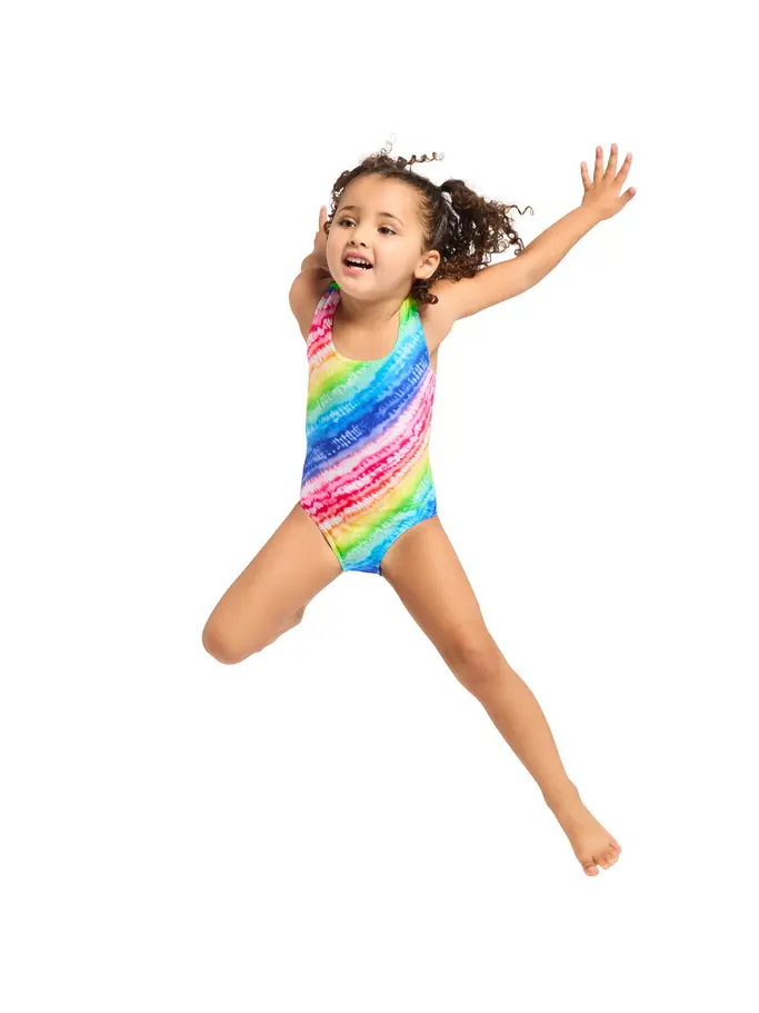 New, view full size image of Front view of Product detail - Girls Rainbow  Ripple Actionback Swimsuit RNRI