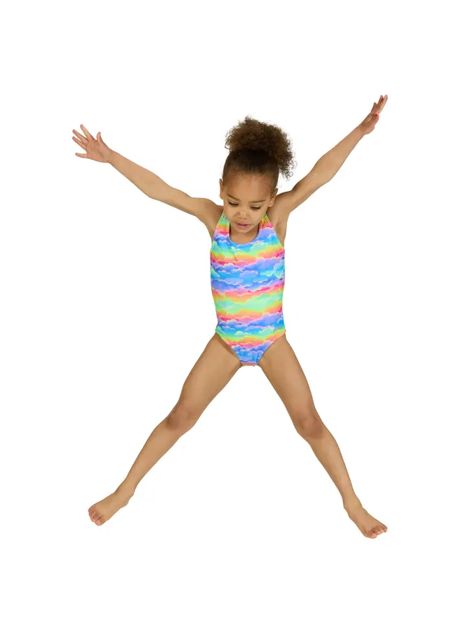 New, view full size image of Front view of Product detail - Girls Skydream Actionback Swimsuit SKDR