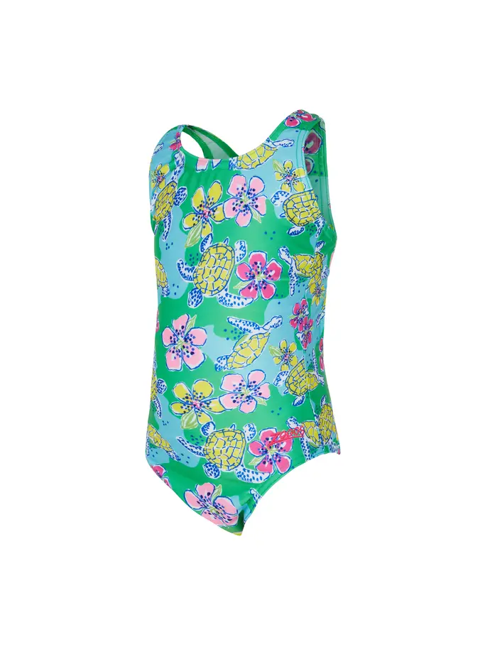 Sale, view full size image of Front view of Product detail - Girls Turtles Print Actionback One Piece Swimsuit TRTL