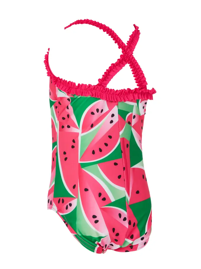 Sale, view full size image of Front view of Product detail - Girls Watermelon Ruffle Crossback Swimsuit WTML