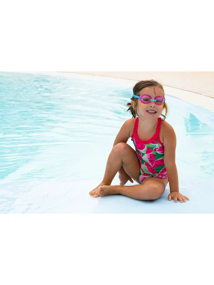 Sale, view full size image of Front view of Product detail - Girls Watermelon Ruffle Crossback Swimsuit WTML