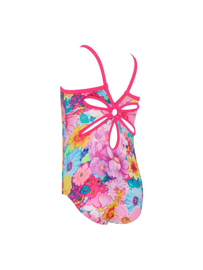 Sale, view full size image of Front view of Product detail - Girls Eden Yaroomba Floral Swimsuit elder/pink