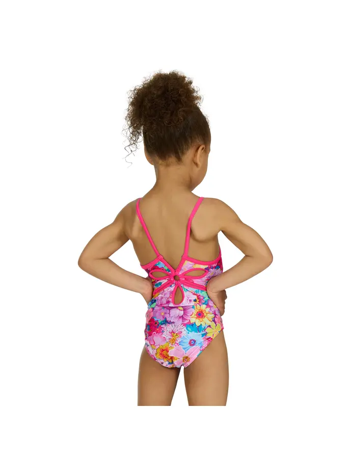 Sale, view full size image of Front view of Product detail - Girls Eden Yaroomba Floral Swimsuit elder/pink