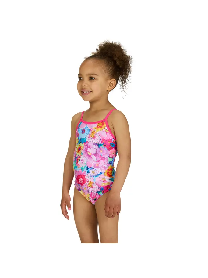Sale, view full size image of Front view of Product detail - Girls Eden Yaroomba Floral Swimsuit elder/pink