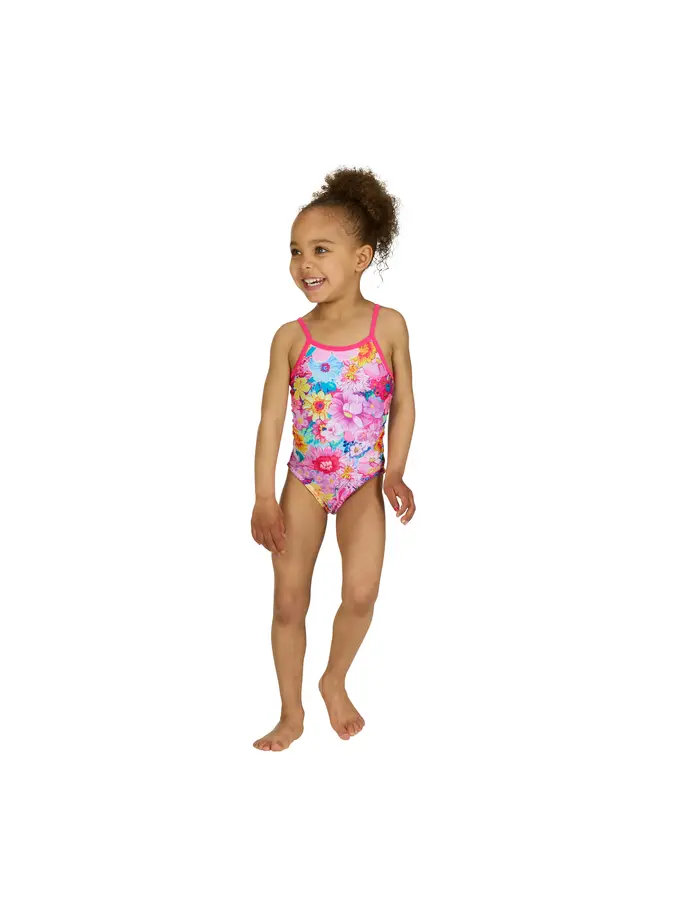 Sale, view full size image of Front view of Product detail - Girls Eden Yaroomba Floral Swimsuit elder/pink