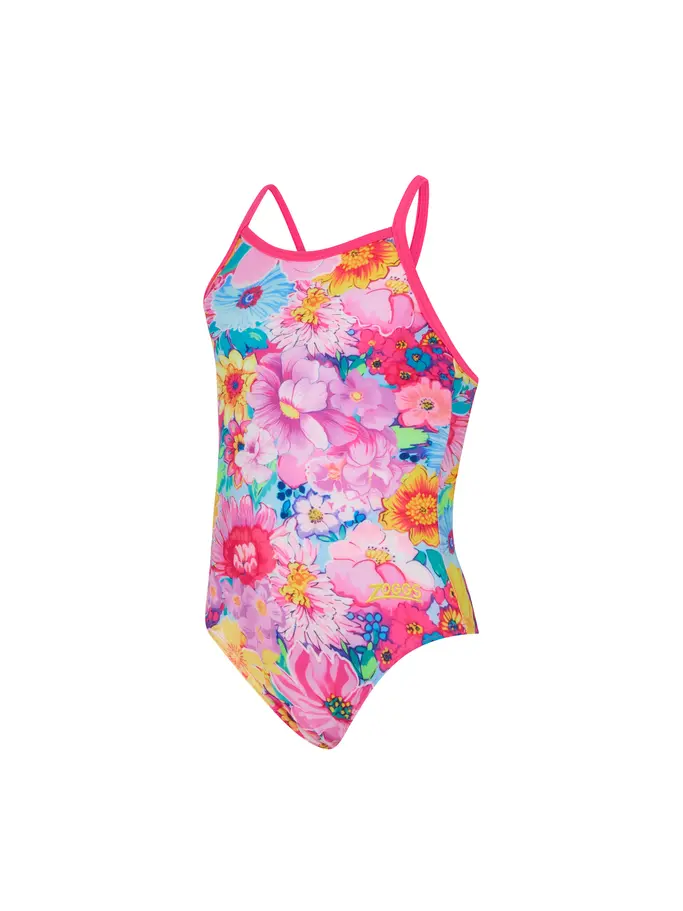 Sale, view full size image of Front view of Product detail - Girls Eden Yaroomba Floral Swimsuit elder/pink