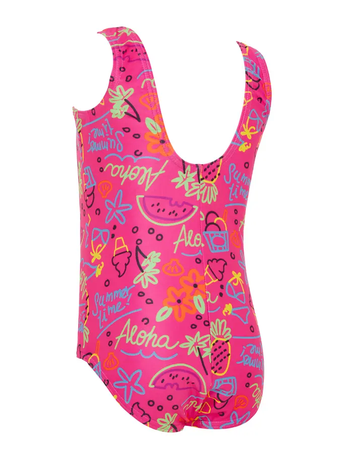 Out of Stock,Sale, visualizzare l'immagine full size della vista frontale di Product detail - Girls Aloha Scoopback One Piece ALH