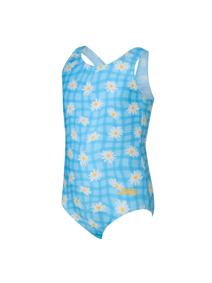 New, view full size image of Front view of Product detail - Girls Daisy Check Scoopback Swimsuit DACH
