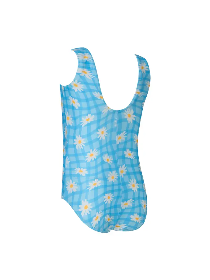 New, view full size image of Front view of Product detail - Girls Daisy Check Scoopback Swimsuit DACH