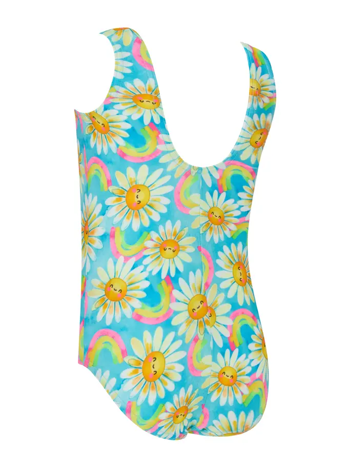 Sale,Clearance, view full size image of Front view of Product detail - Girls Daisy Scoopback Swimsuit DAIS
