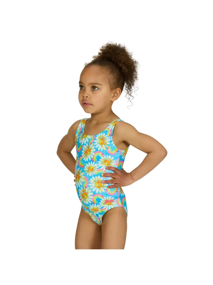 Sale,Clearance, view full size image of Front view of Product detail - Girls Daisy Scoopback Swimsuit DAIS