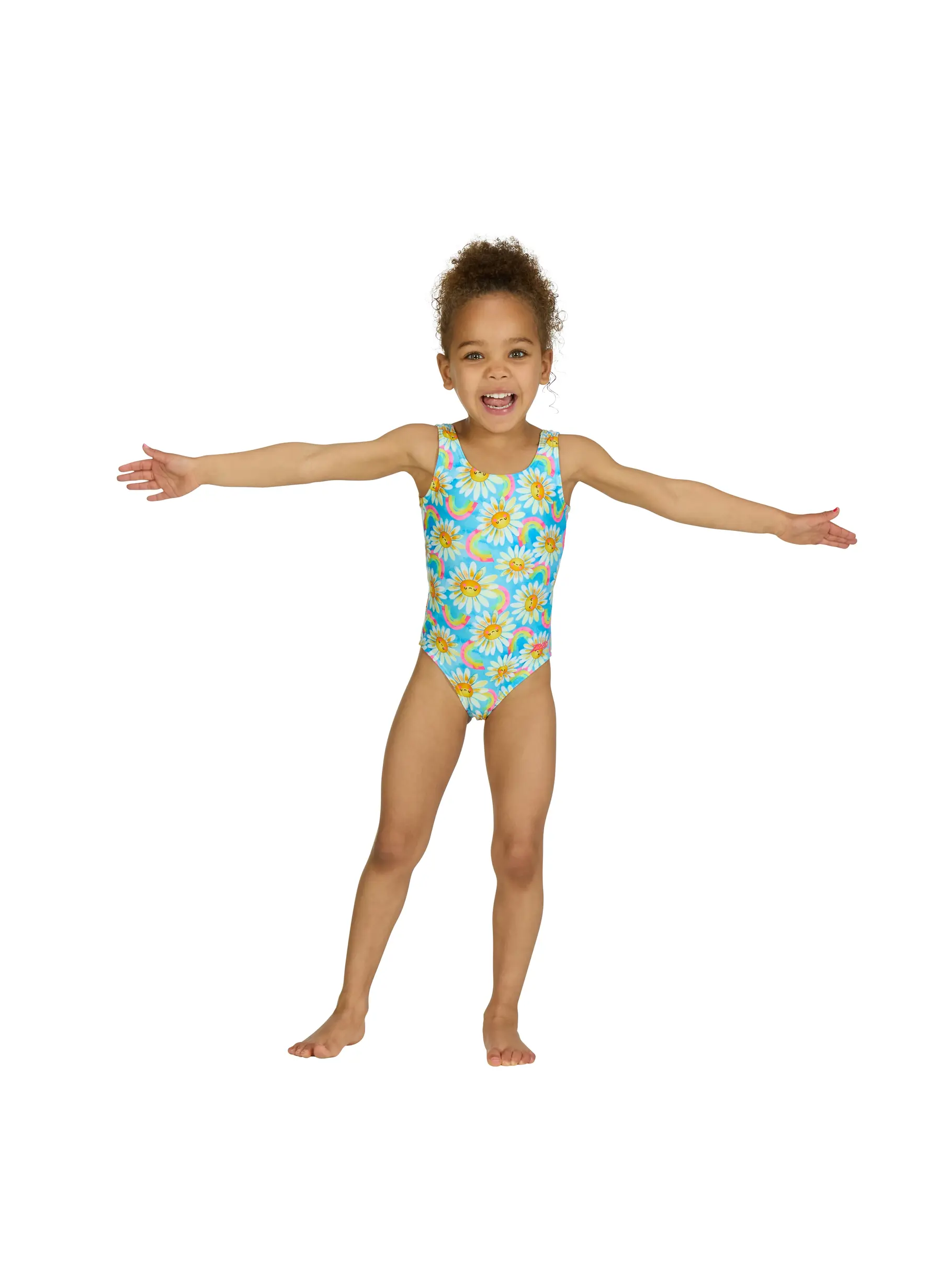 New, view full size image of Front view of Product detail - Girls Daisy Scoopback Swimsuit DAIS