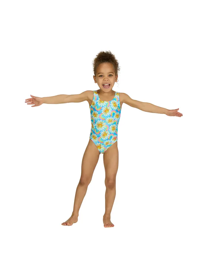 Sale,Clearance, view full size image of Front view of Product detail - Girls Daisy Scoopback Swimsuit DAIS