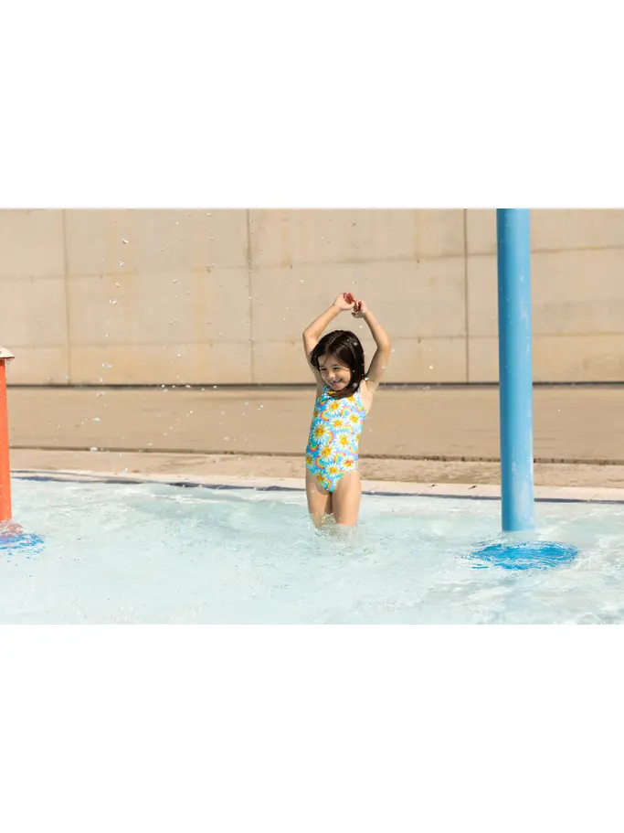 Sale,Clearance, view full size image of Front view of Product detail - Girls Daisy Scoopback Swimsuit DAIS